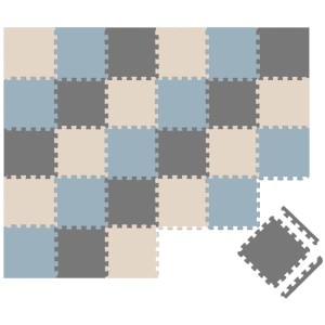 LittleTom Spiel- und Krabbelmatte, 27-teiliges Puzzle in Grau, Blau und Beige, 30x30 cm.