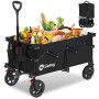 Sekey Bollerwagen, faltbar, schwarz, mit Lebensmitteln gefüllt. Ideal für Camping und Freizeit.