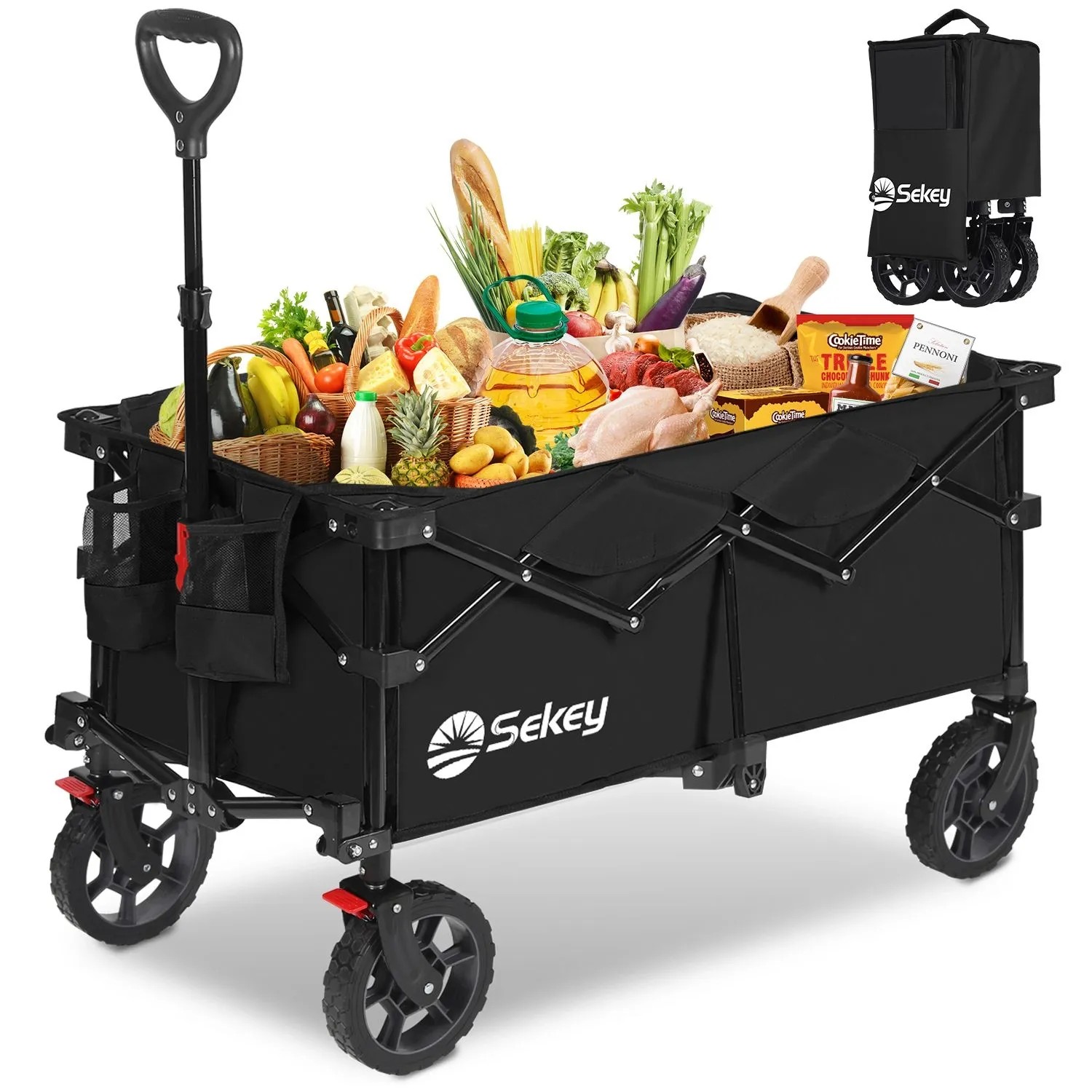 Sekey Bollerwagen Faltbar Handwagen mit Verstellbarem Handgriff 150KG 150L Schwarz