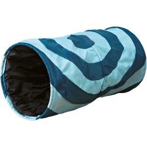 Jollypaw Katzentunnel, Ø 25 cm, blau-türkis gestreift, aus Polyester, für drinnen & draußen.
