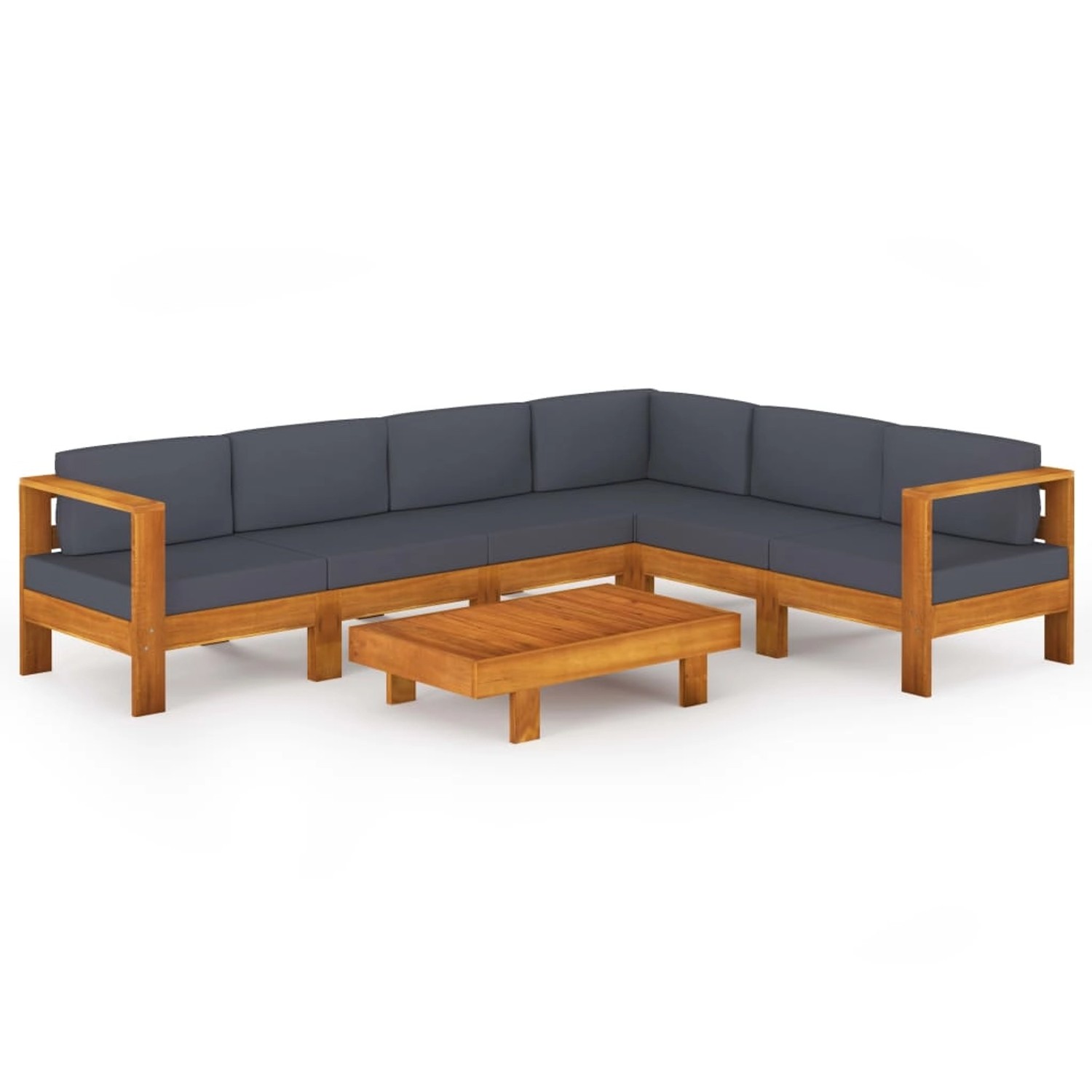 vidaXL 7-tlg Garten-Lounge-Set mit Dunkelgrauen Auflagen Akazienholz Modell 3