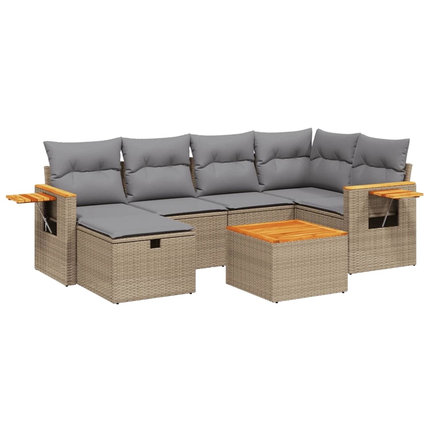 vidaXL 7-Tlg Garten-Sofagarnitur mit Kissen Beige Poly Rattan 3265525 günstig online kaufen
