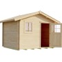 WEKA Gartenhaus Premium28 FT Natur, 300x200 cm, mit geöffneter Tür und Fenster.