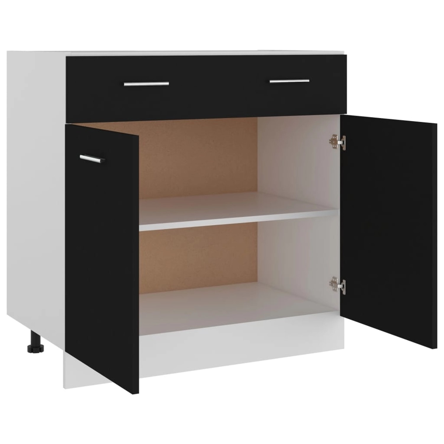 vidaXL Schubunterschrank, schwarz, 80x46x81,5 cm, mit Schublade, zwei Regalböden und offenen Türen.