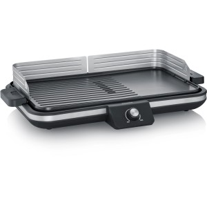 Severin Tischgrill mit Plancha-Grillplatte, gerippt und glatt, mit Temperaturregler.