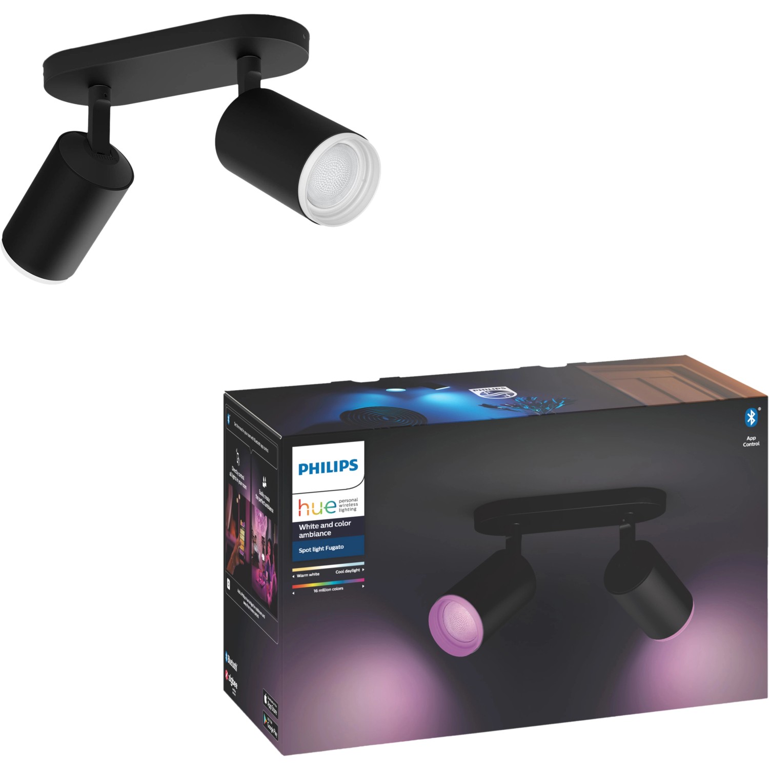 Philips Hue LED-Spot 2er Fugato White & Color Ambiance Schwarz