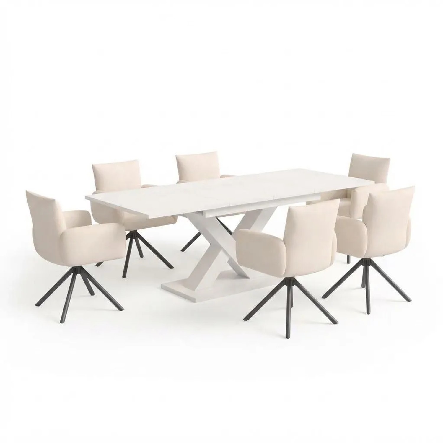Merax Esszimmer Set Ausziehbarer Esstisch 6 Samtstühle Weiß Beige