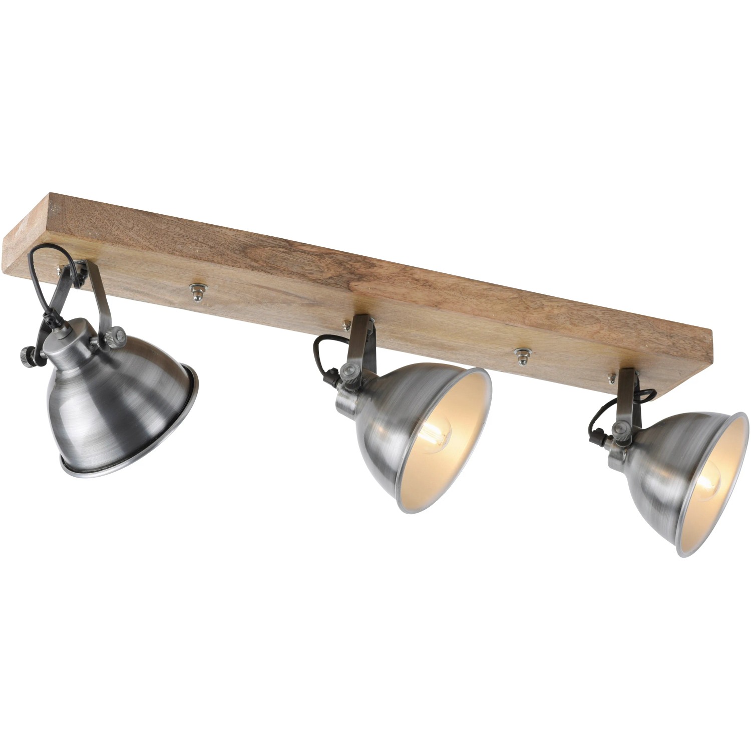 Vintage Wand- und Deckenleuchte Samia mit 3 Spots aus Eisen und Holz.