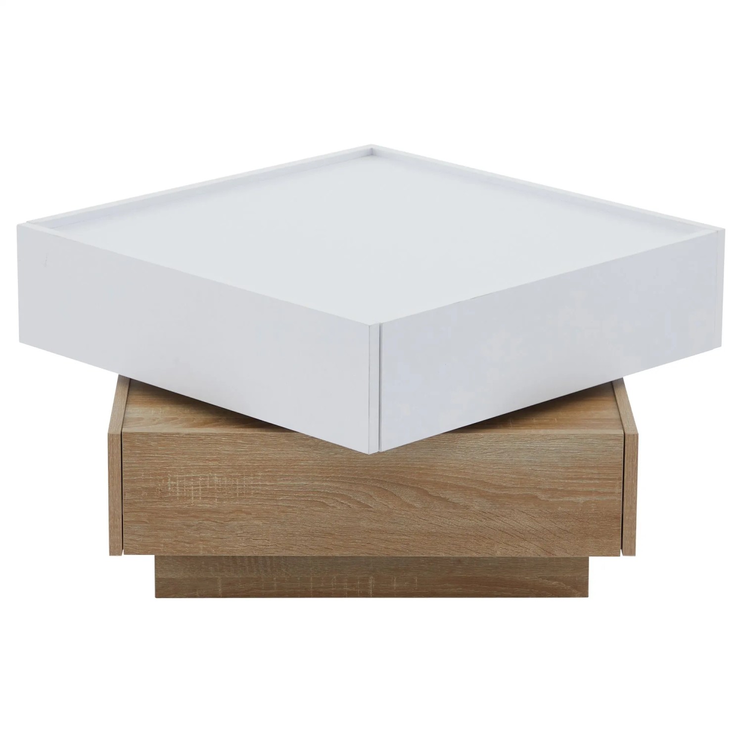 okwish Couchtisch mit Drehfunktion Stauraum Wohnzimmer 60x60x38cm Natur