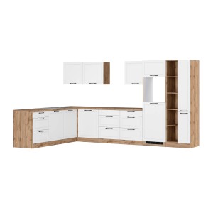 Held Winkelküche Kempten, 360 cm, Weiß/Wotan Dekor, ohne E-Geräte.