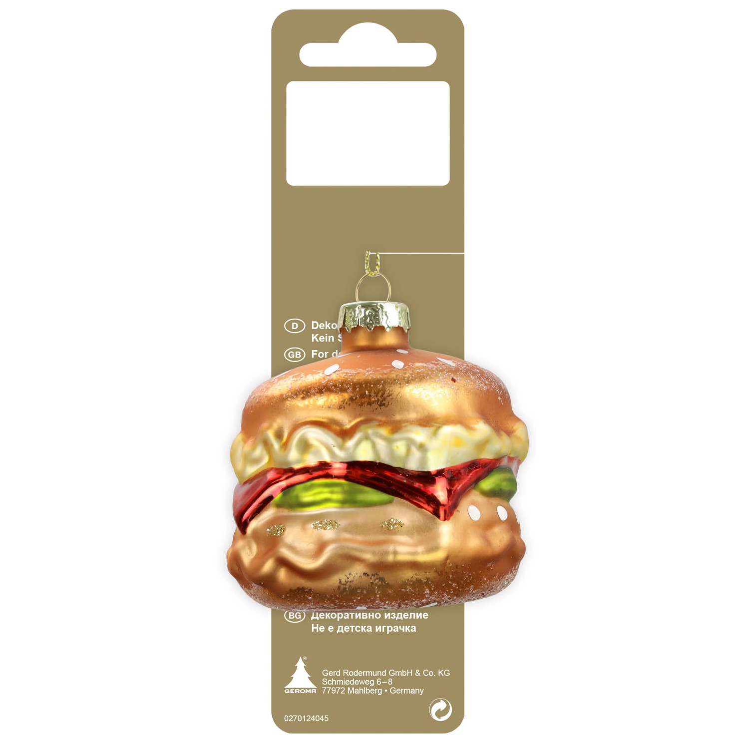 Hamburger zum Hängen aus Glas 6,5 cm Bunt