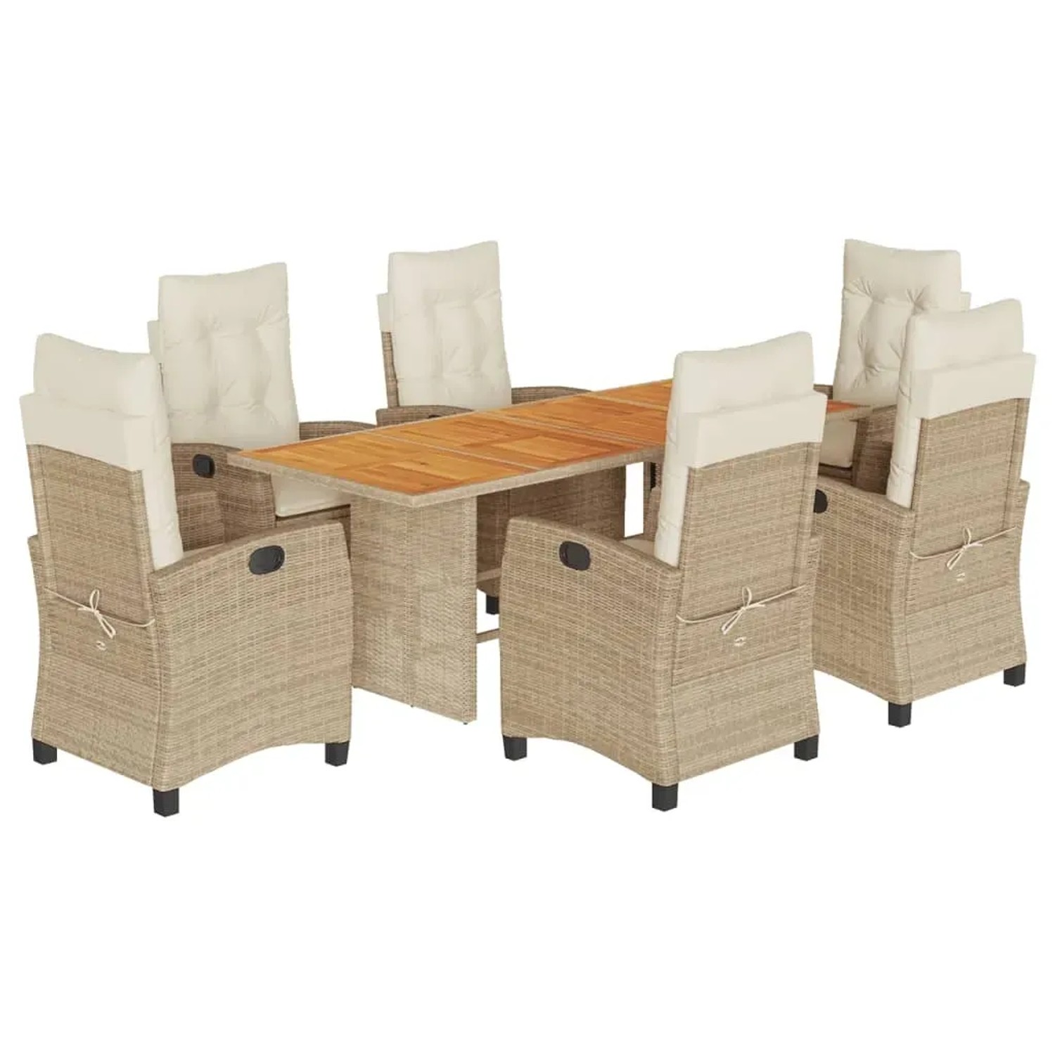 vidaXL 7-Tlg Garten-Essgruppe mit Kissen Beige Poly Rattan 3212713