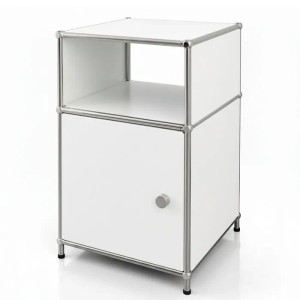 Weißes Floordirekt Metallregal Concept Epure MK-040 mit 3 Ebenen, Tür und offener Ablage.