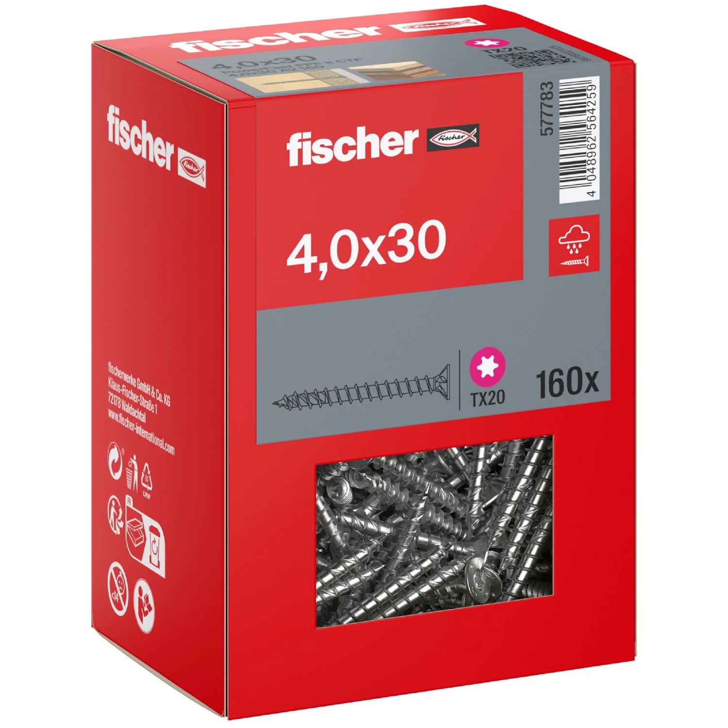 Fischer Schraube PowerFast II A2 Senkkopf TX Vollgewinde Ø 4 x 30 mm 160 Stk