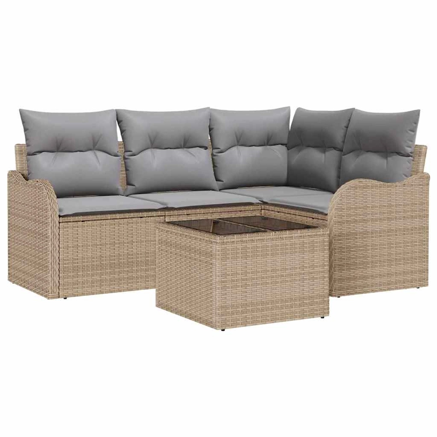 vidaXL Garten-Sofa-Set mit Kissen 5-Tlg Beige Poly Rattan 3345690 günstig online kaufen
