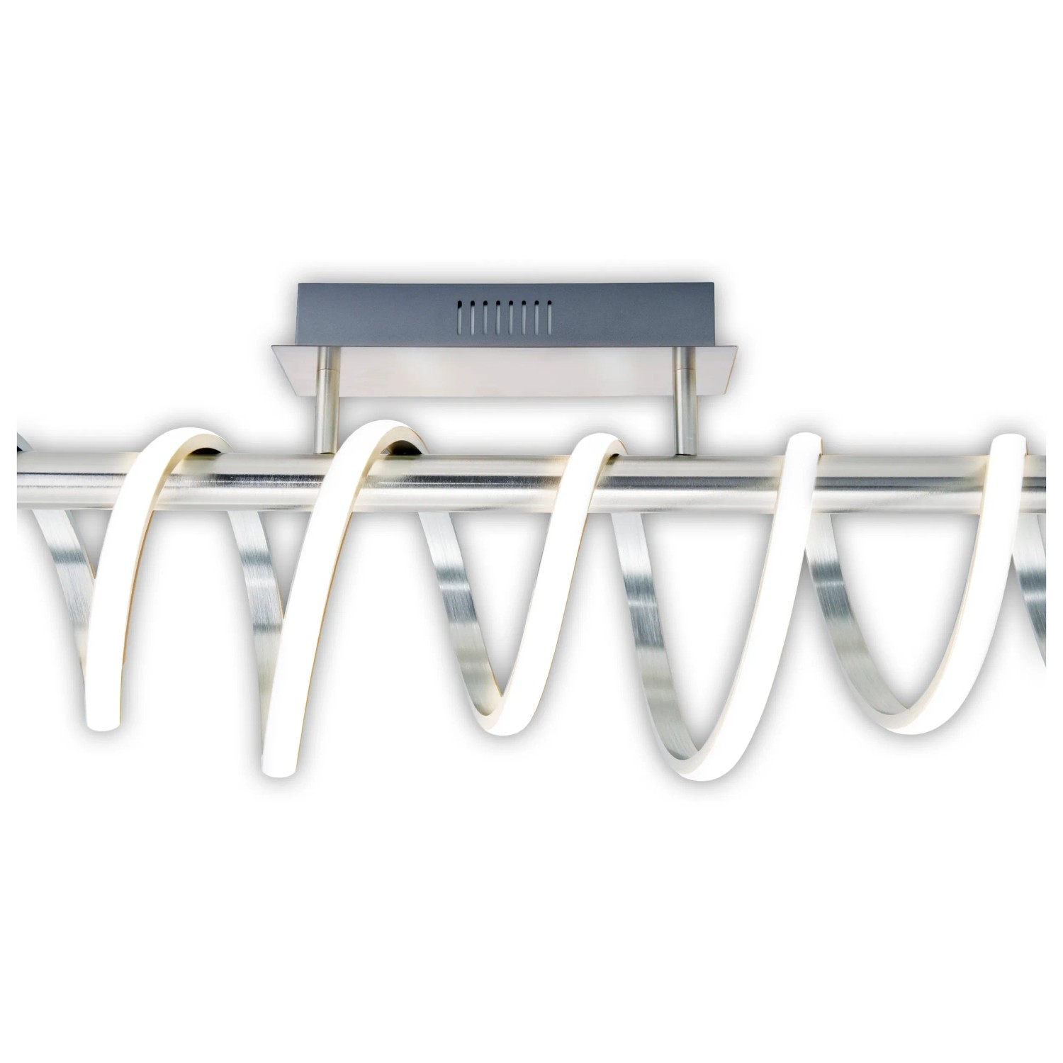 Moderne, dimmbare LED-Deckenleuchte Belleza von Näve, ca. 100 cm, in Weiß. Spiralförmiges Design.