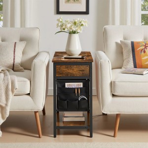 Songmics Nachttisch Barnet mit Steckdose Braun-Schwarz