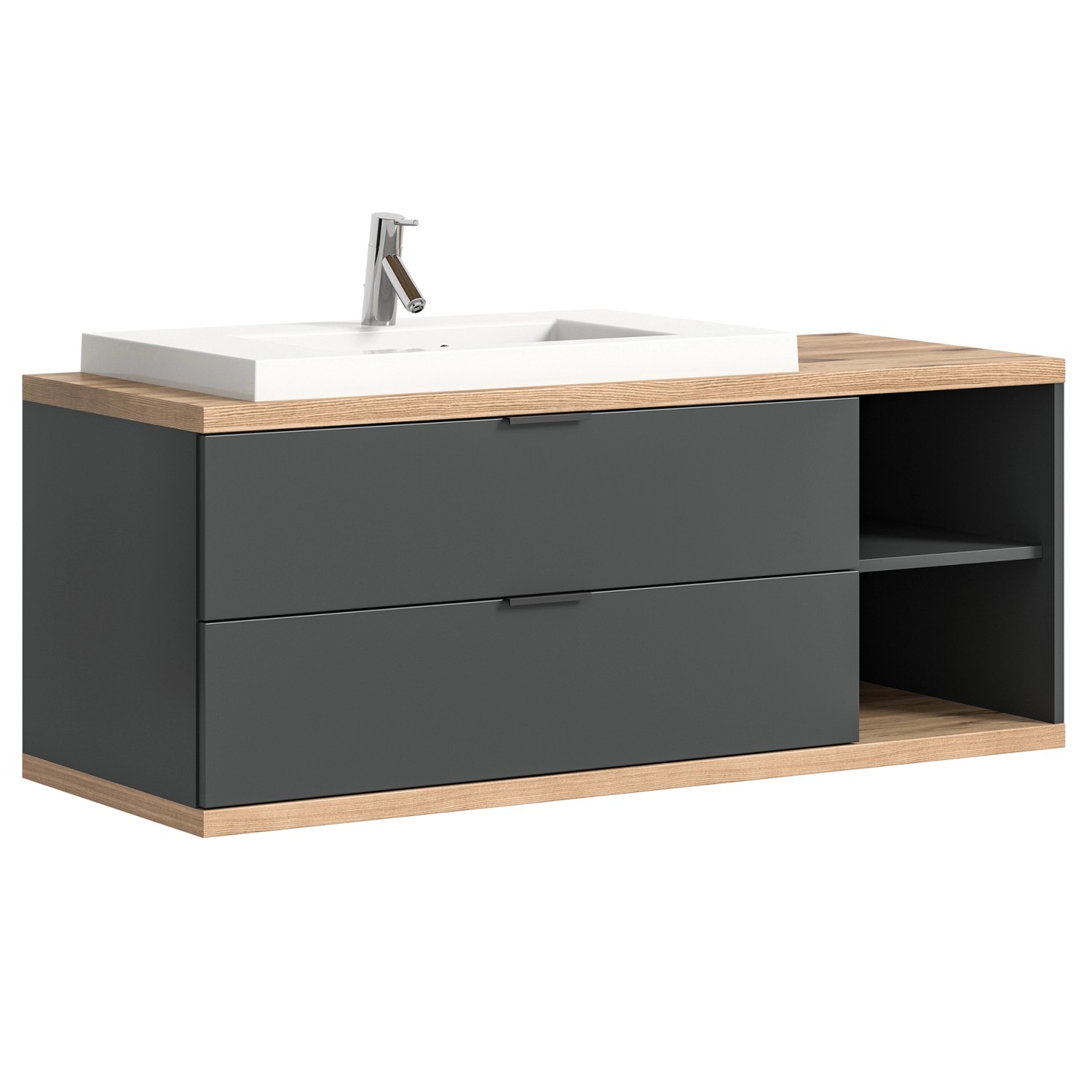 Waschbeckenunterschrank Nuaro Anthrazit/Nox Oak 55 cm x 130 cm x 48 cm