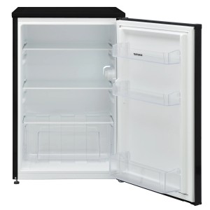 Offener Telefunken Kühlschrank C-135-100, freistehend, 135 Liter, mit Glasböden und Türfächern.