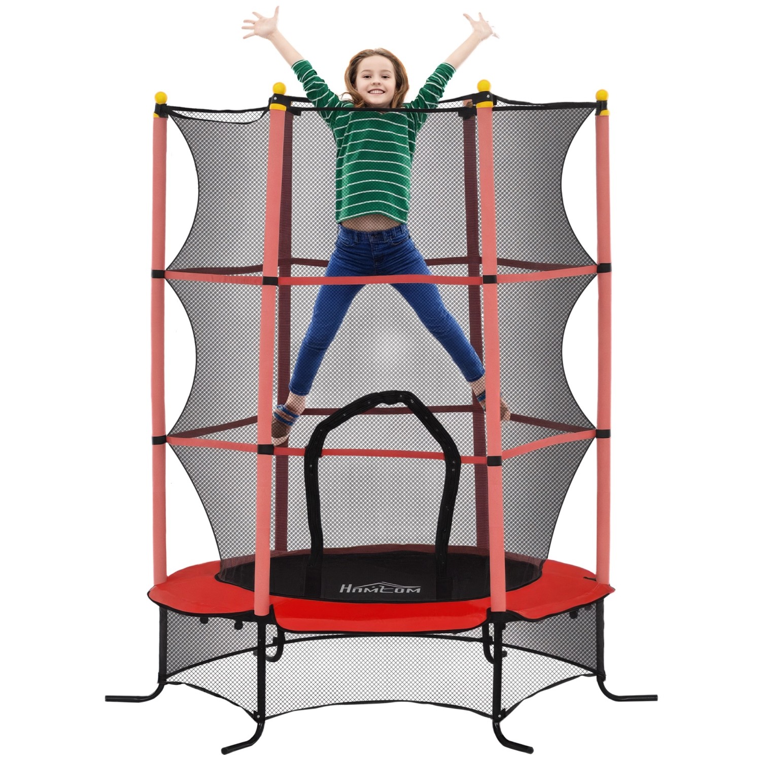 HOMCOM Kids Trampoline mit Sicherheitsnetz Stahl Kunststoff Rot Ø163 x H190 cm
