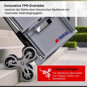 PROREGAL Klappbare Treppensackkarre ELEPHANT 100x39x47cm Traglast 80kg Aluminiumrahmen TRR Fachgummiräder Silber