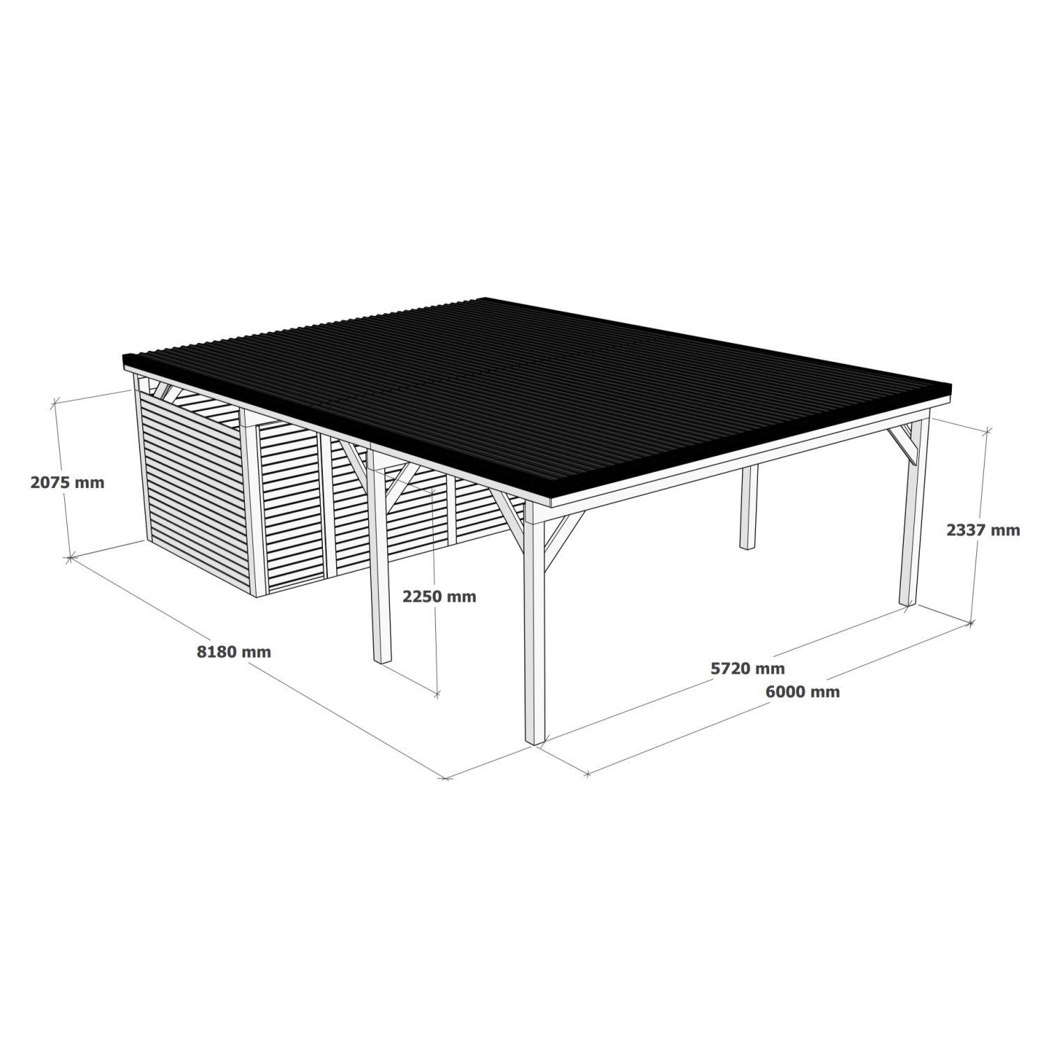 Holzbrüder Doppelcarport Ralf mit Geräteraum, imprägniert, dunkelgraues Dach, Maße: 600x868 cm.