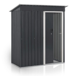 Modernes, anthrazitfarbenes Juskys Metall Gerätehaus S mit Pultdach.