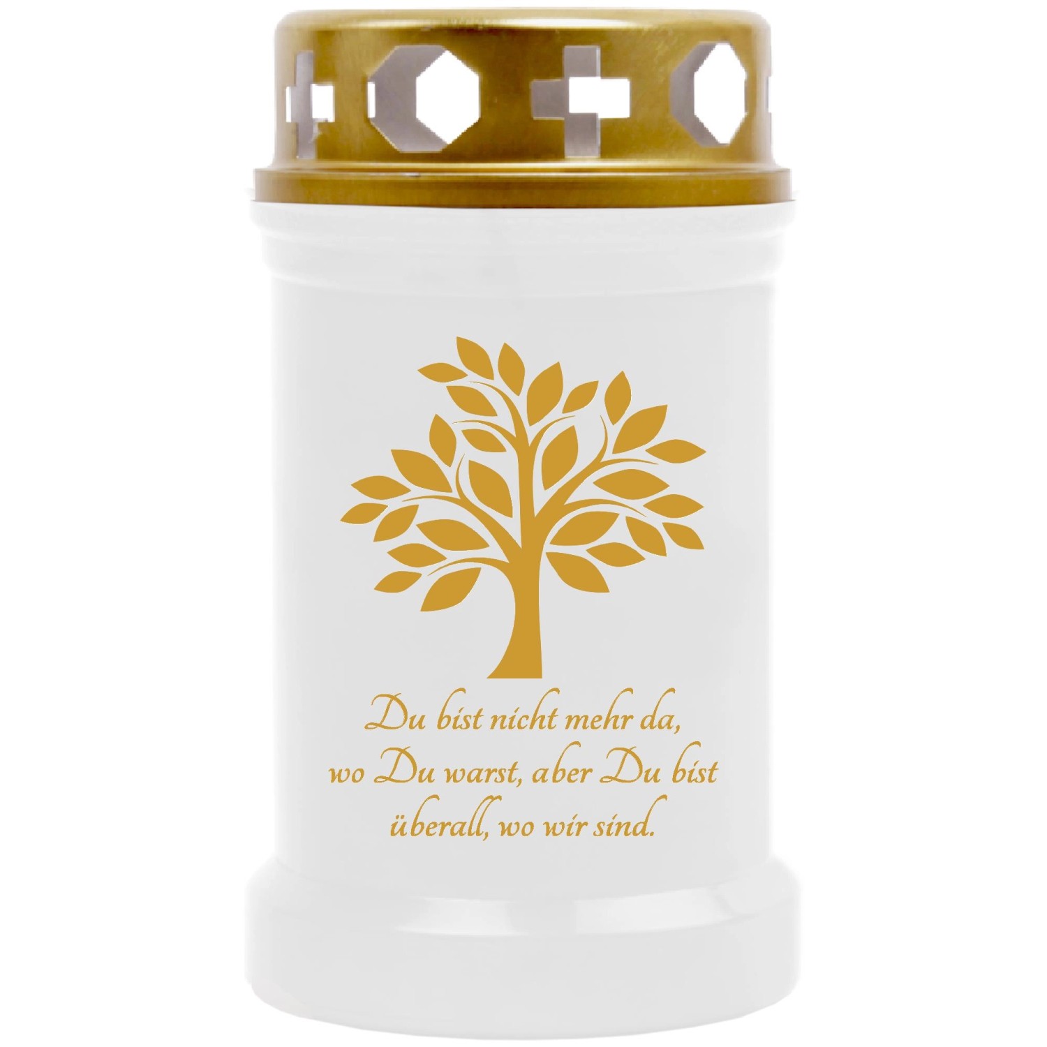 HS Candle Grabkerze Weiß 40h Inkl. Deckel & Druck Gold Baum 2 günstig online kaufen