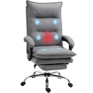 Grauer Vinsetto Massage-Bürostuhl mit Heizfunktion, Vibrationspunkten und verstellbarer Rückenlehne auf Rollen.