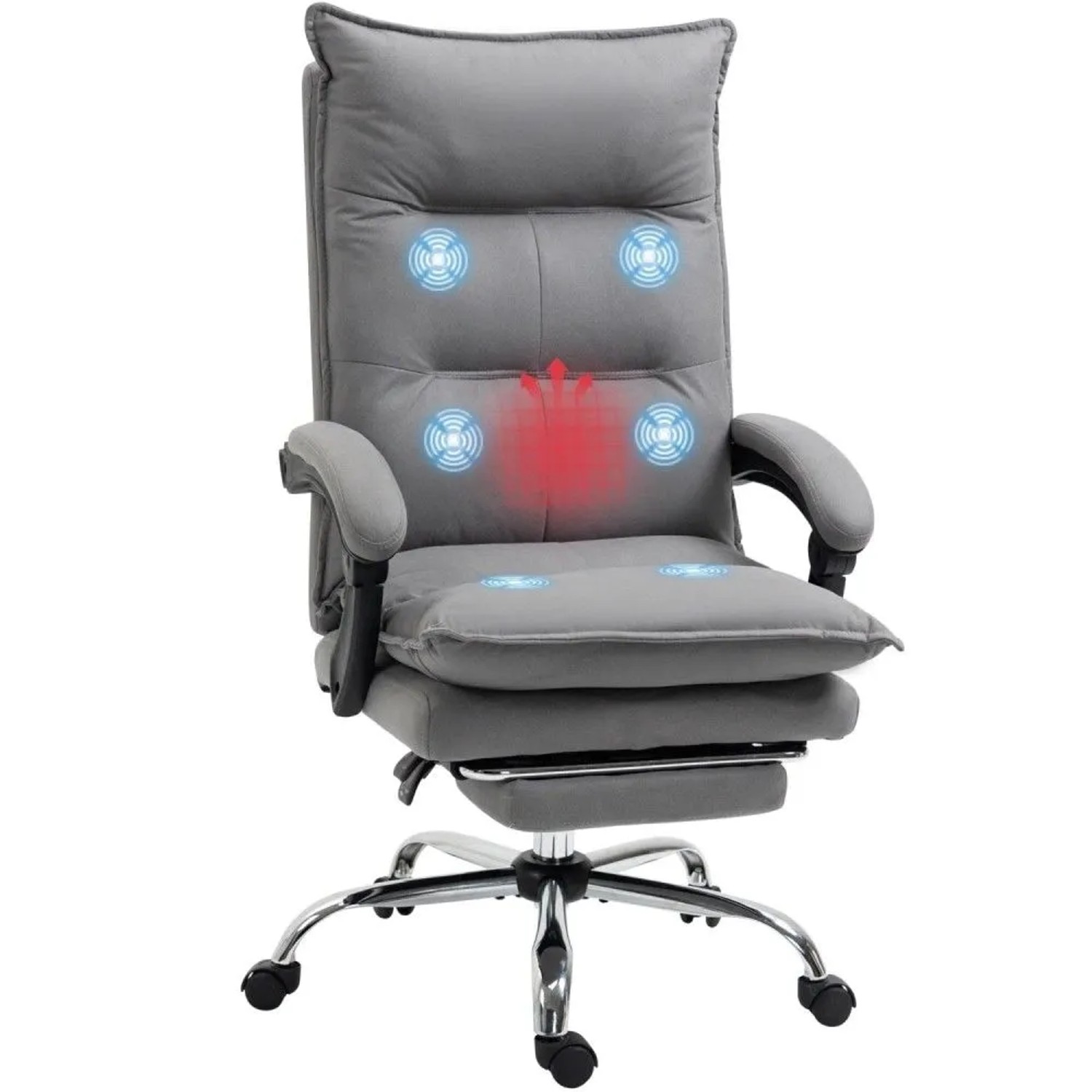 Vinsetto Schreibtischstuhl Bürostuhl Massagefunktion, Ergonomischer PC Stuhl mit Lendenheizung (Chefsessel, 1 St), 120 kg Belastbar, Grau