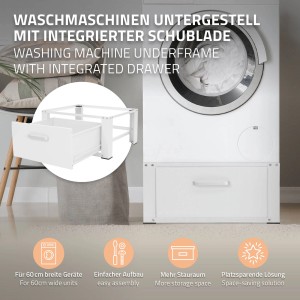 Weißes ML-Design Waschmaschinen Untergestell mit Schublade für mehr Stauraum und Komfort.