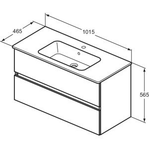 Skizze: Ideal Standard Eurovit+ Badmöbel-Set, Unterschrank mit Waschtisch, 101 cm, Grau, mit Maßen.