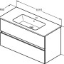 Skizze: Ideal Standard Eurovit+ Badmöbel-Set, Unterschrank mit Waschtisch, 101 cm, Grau, mit Maßen.