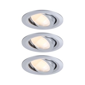3er Set FixedLED LED-Einbaustrahler, chrom matt, schwenkbar, mit warmweißem Licht. Für Decken.
