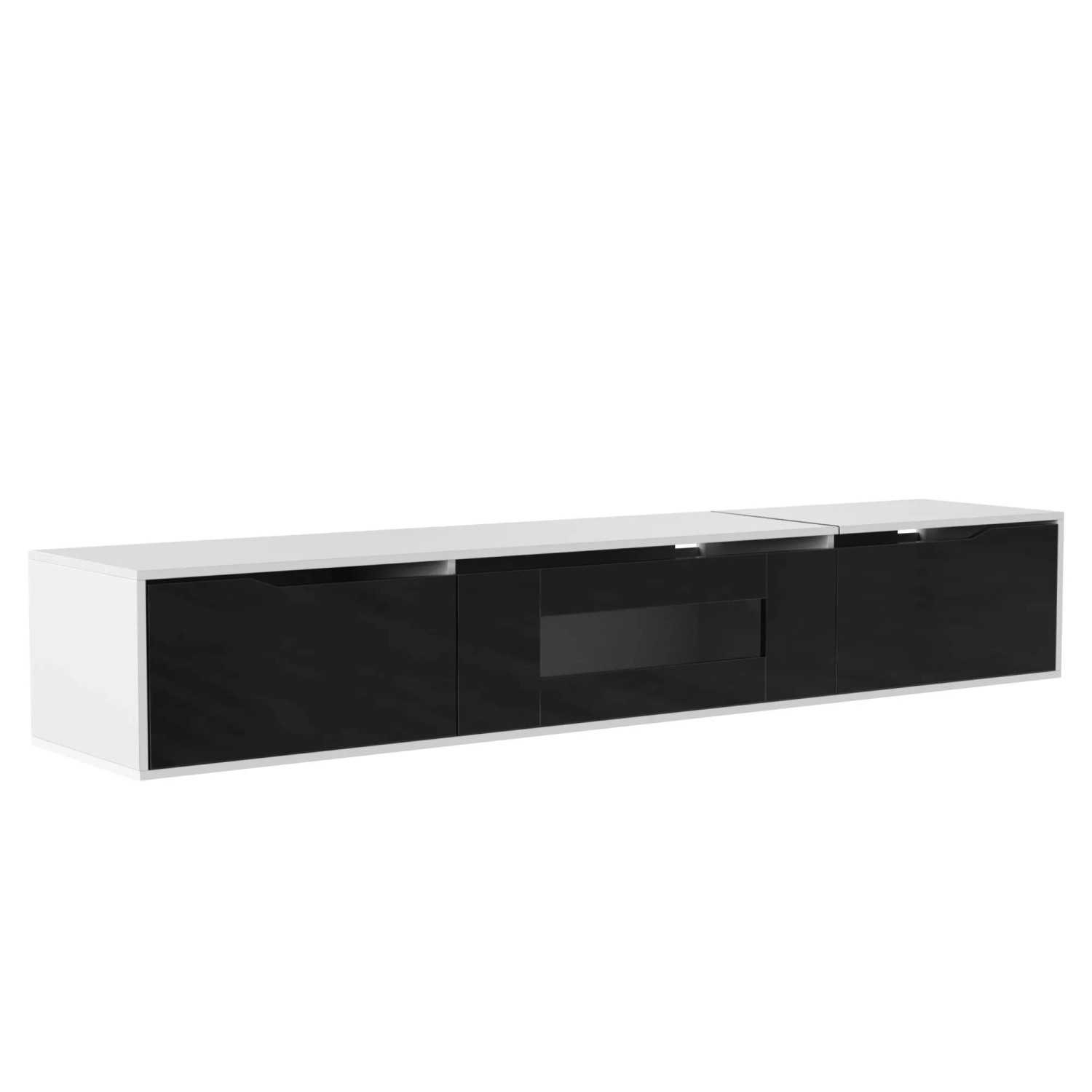 ModernLuxe TV Lowboard Hochglanz mit 3 Türen Led Beleuchtung Spanplatte Schwarz Weiß