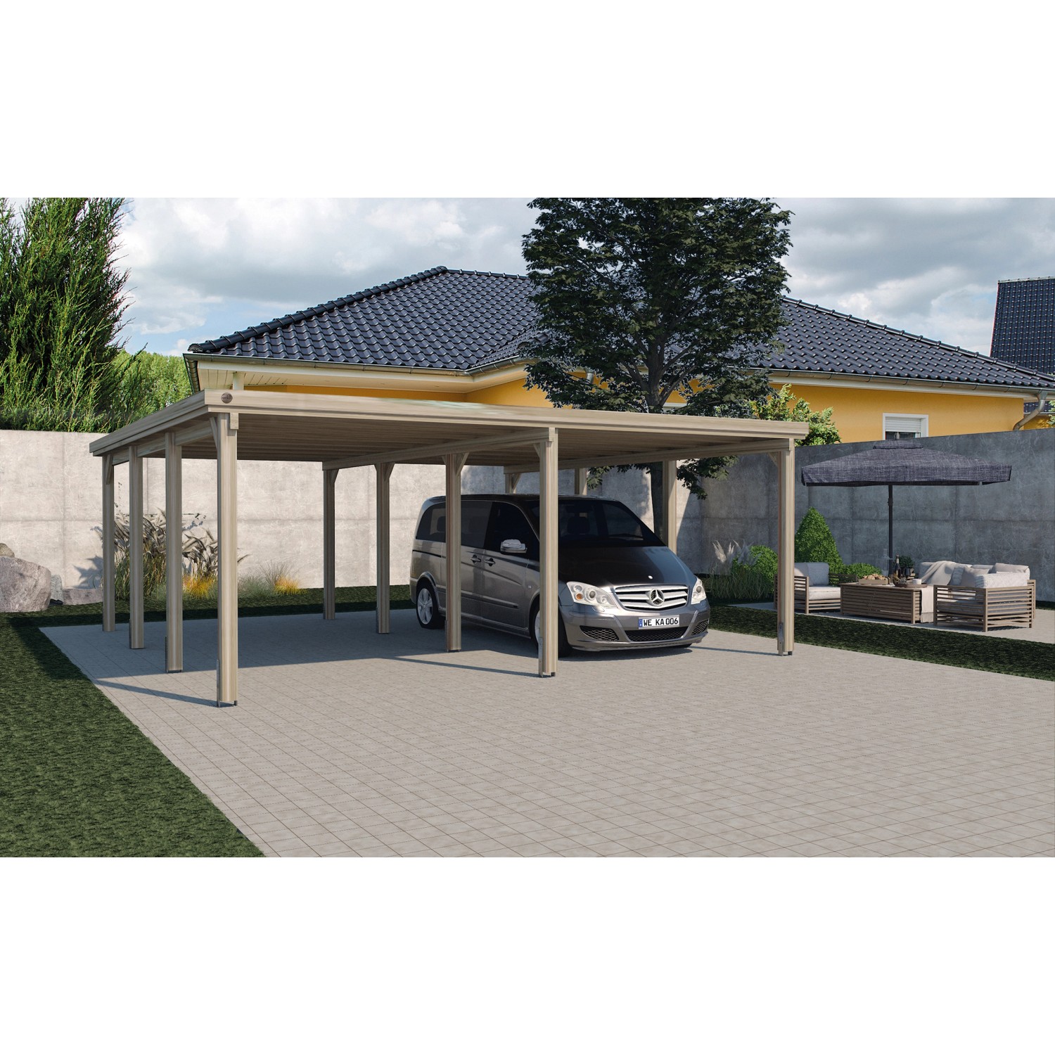 Weka Flachdach-Doppelcarport 618 Gr.2 mit PVC-Dachplatten  603 cm x 612 cm