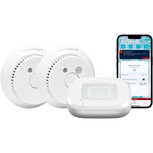 Homematic IP Starter Set Rauchwarnmelder mit 2 Rauchmeldern, Access Point und Smartphone-App.