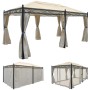 Creme Pergola Calpe 5x3m mit Seitenwand und Moskitonetz für Terrasse.