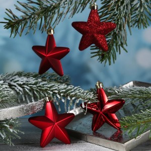 Marelida Christbaumschmuck Sterne Weihnachtsbaumschmuck Bruchfest Rot 6St Kunststoff
