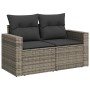 Graue 6-tlg. vidaXL Garten-Sofagarnitur aus Polyrattan mit dunklen Kissen.
