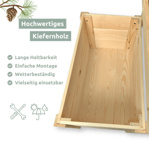 Holz Pflanzkasten mit Rankgitter, Kiefernholz, Größe S, Innenansicht.