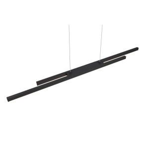 Moderne LED-Pendelleuchte Odio in Schwarz matt. Lineares Design mit versetzten Balken, ideal für Esstische.