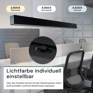 Schwarze LUXULA LED Tresenleuchte, erweiterbar, mit einstellbarer Lichtfarbe (Warm- bis Kaltweiß).