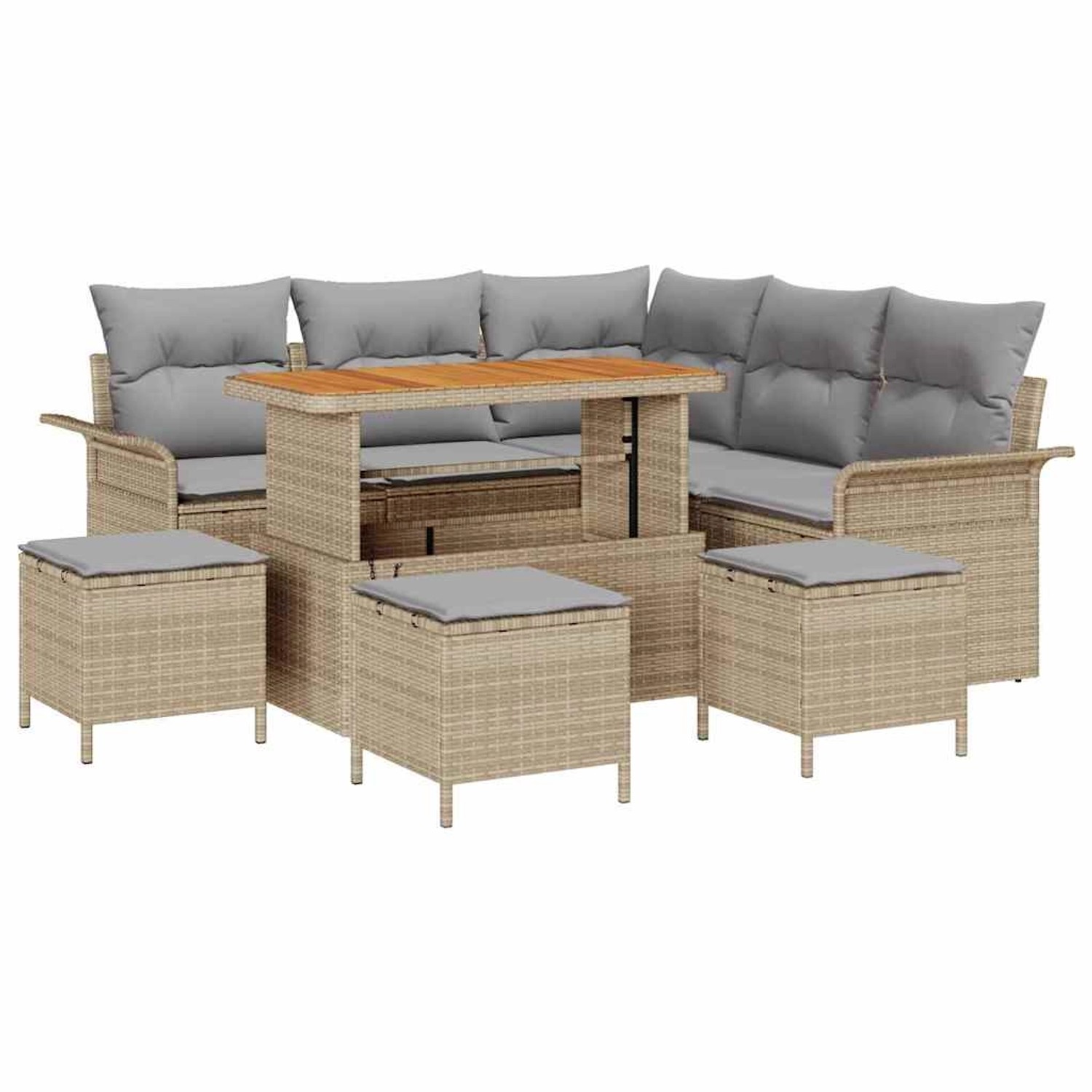 vidaXL Garten-Sofa-Set Höhenverstellbar 9-Tlg Beige Poly Rattan 3362142 günstig online kaufen