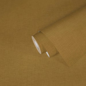 Senfgelbe Vliestapete in Textiloptik, skandinavischer Stil, Rolle für Wohn- und Esszimmer.