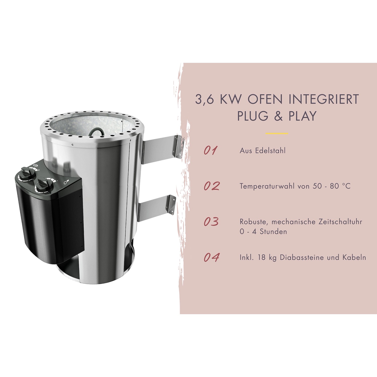 Karibu Sauna "Rabea Eckeinstieg" Naturbelassen mit Ofen 3,6 kW Integriert_8