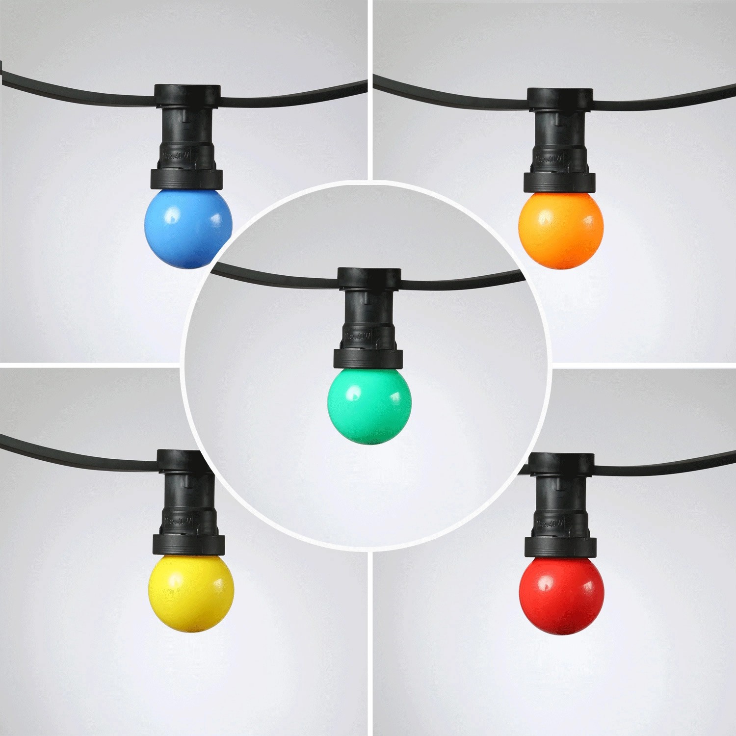 Satisfire Illu-Partylichterkette, 40 m, schwarz, mit bunten LED-Kugellampen für Biergarten & Außenbereich.