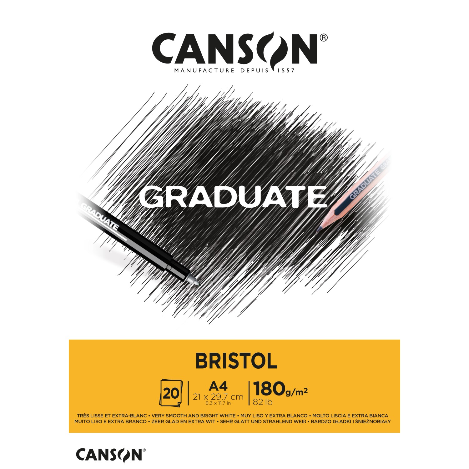 CANSON Graduate Bristol Papier sehr glatt A4 Hellweiß 20 Blatt