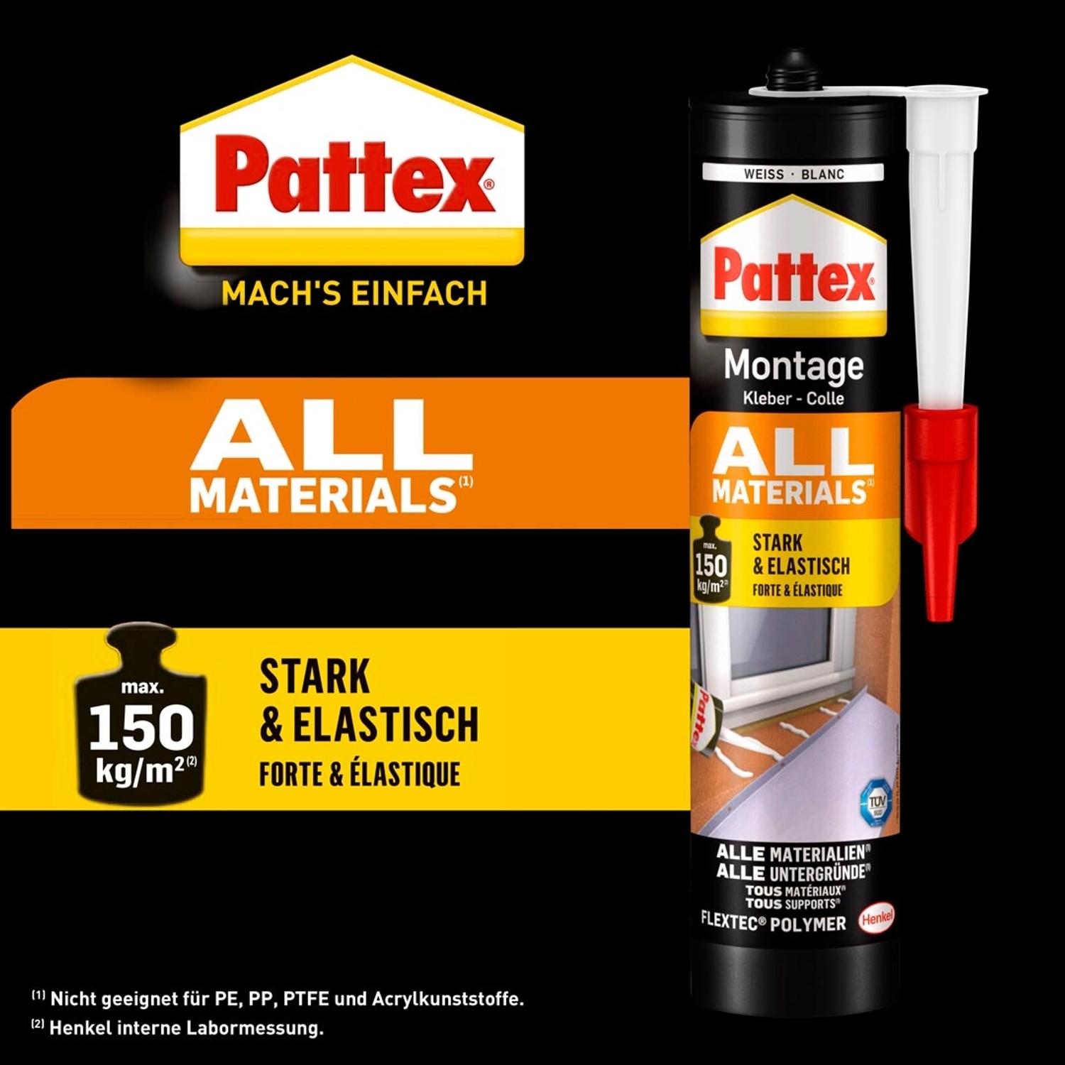 Pattex Montagekleber All Materials, stark haftender Alleskleber in Kartusche, 450g.