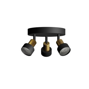 Runder Philips Deckenspot Conduit mit 3 schwenkbaren GU10 Spots in Schwarz-Gold. Modernes Design.